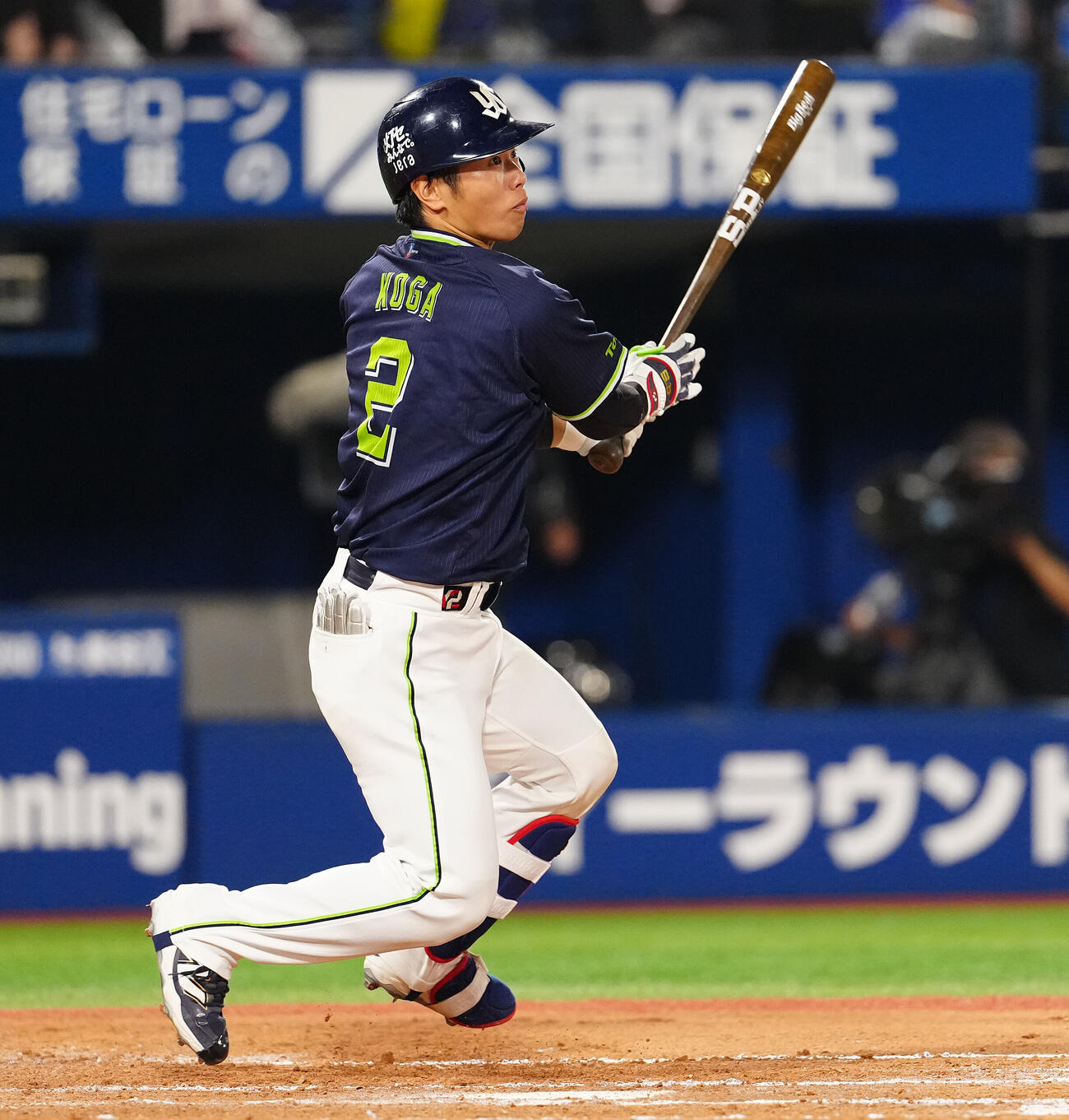DeNA対ヤクルト　7回表ヤクルト1死二塁、安打を放つ古賀優大（撮影・鈴木みどり）