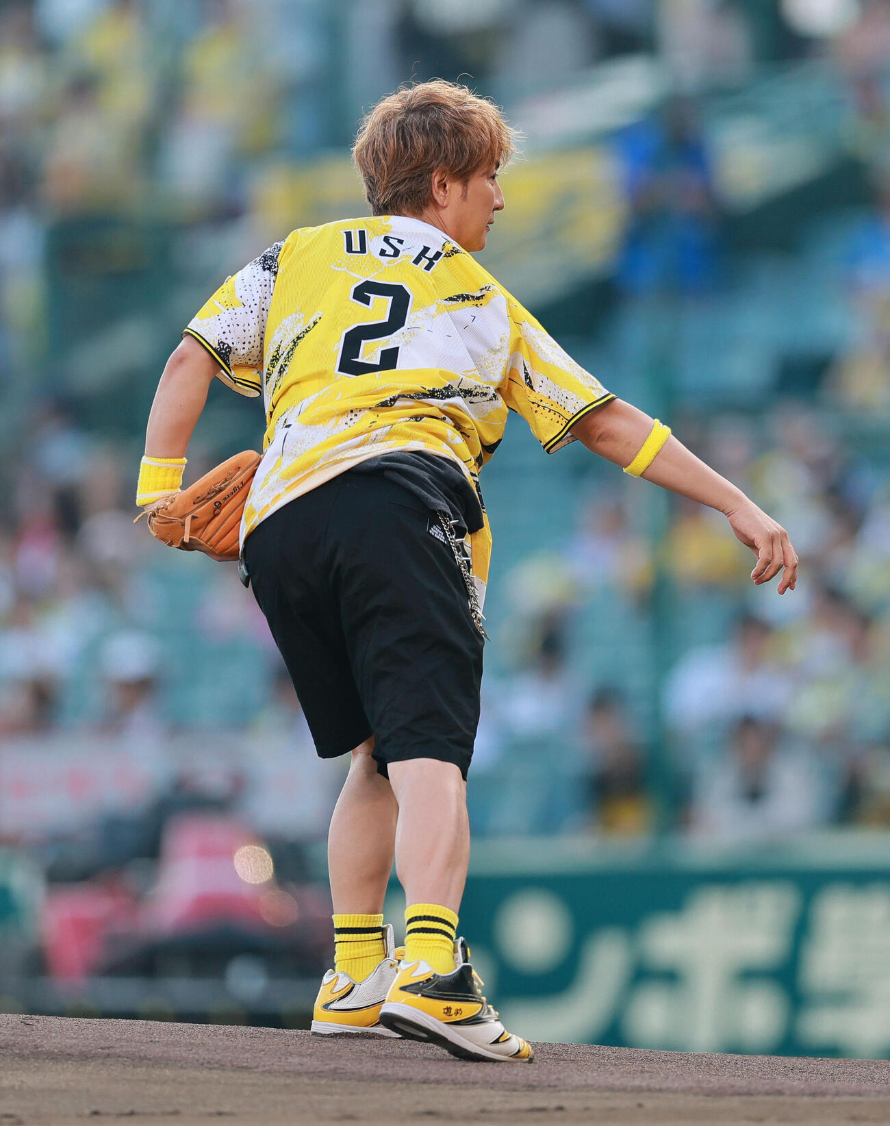 阪神対DeNA　ファーストピッチで投球する上地雄輔（撮影・上山淳一）