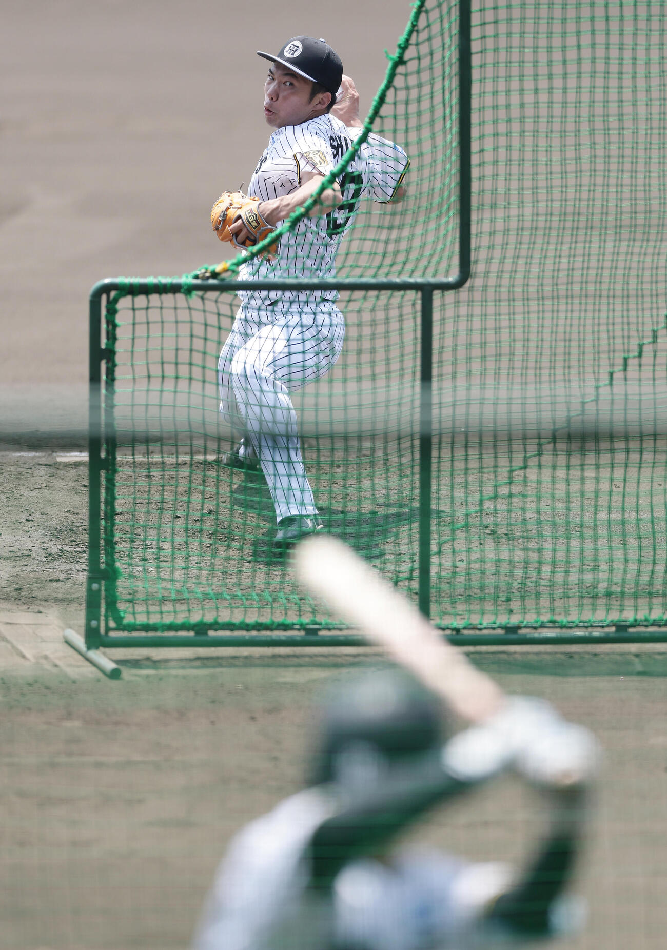ライブBPで力投する阪神石井大智（撮影・前田充）