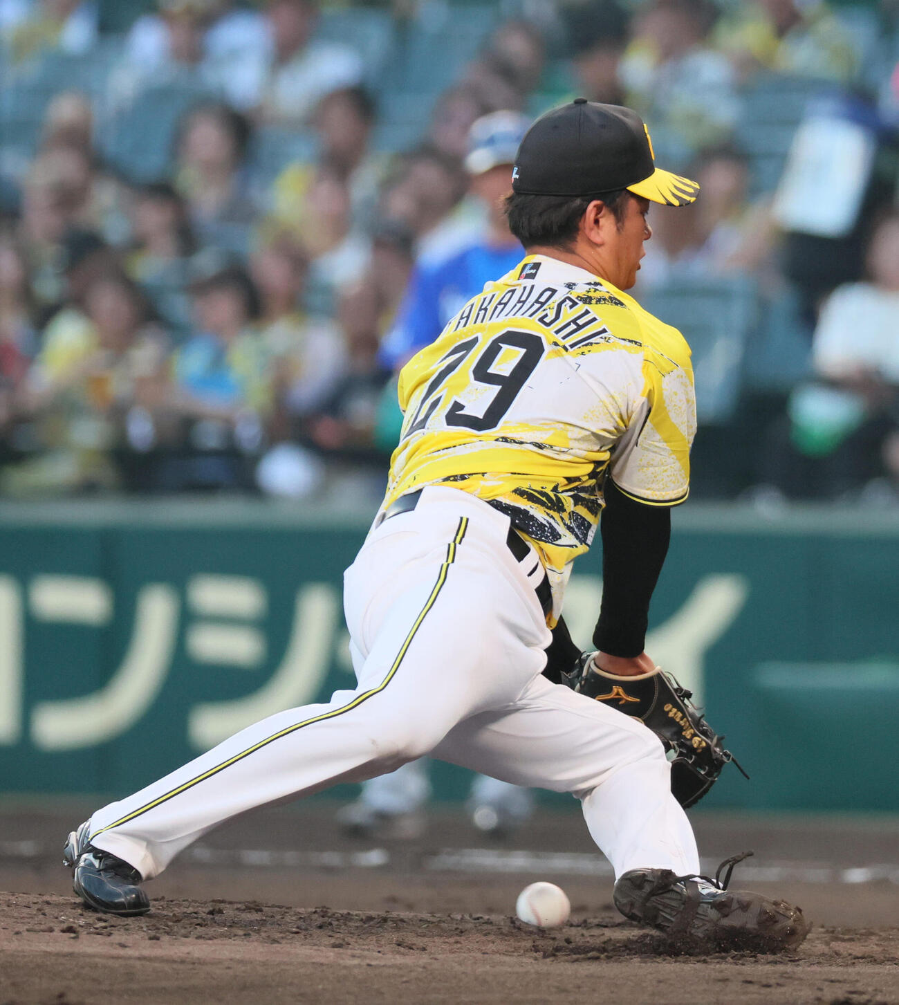 阪神対DeNA 2回表DeNA2死、高橋遥人は宮下朝陽の打球をはじくも二塁ゴロに打ち取る（撮影・宮崎幸一）