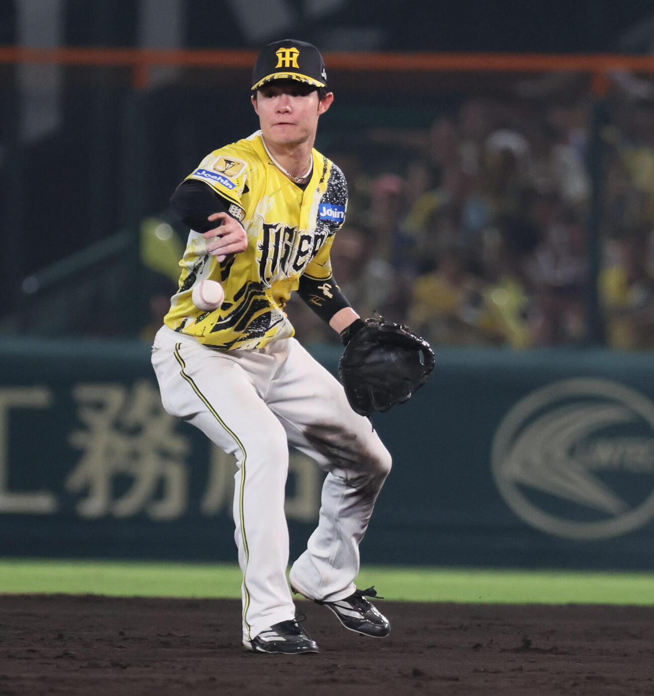 阪神対DeNA 8回表DeNA無死一塁、中野拓夢は宮下朝陽の二塁ゴロを元山飛優に悪送球する（撮影・宮崎幸一）