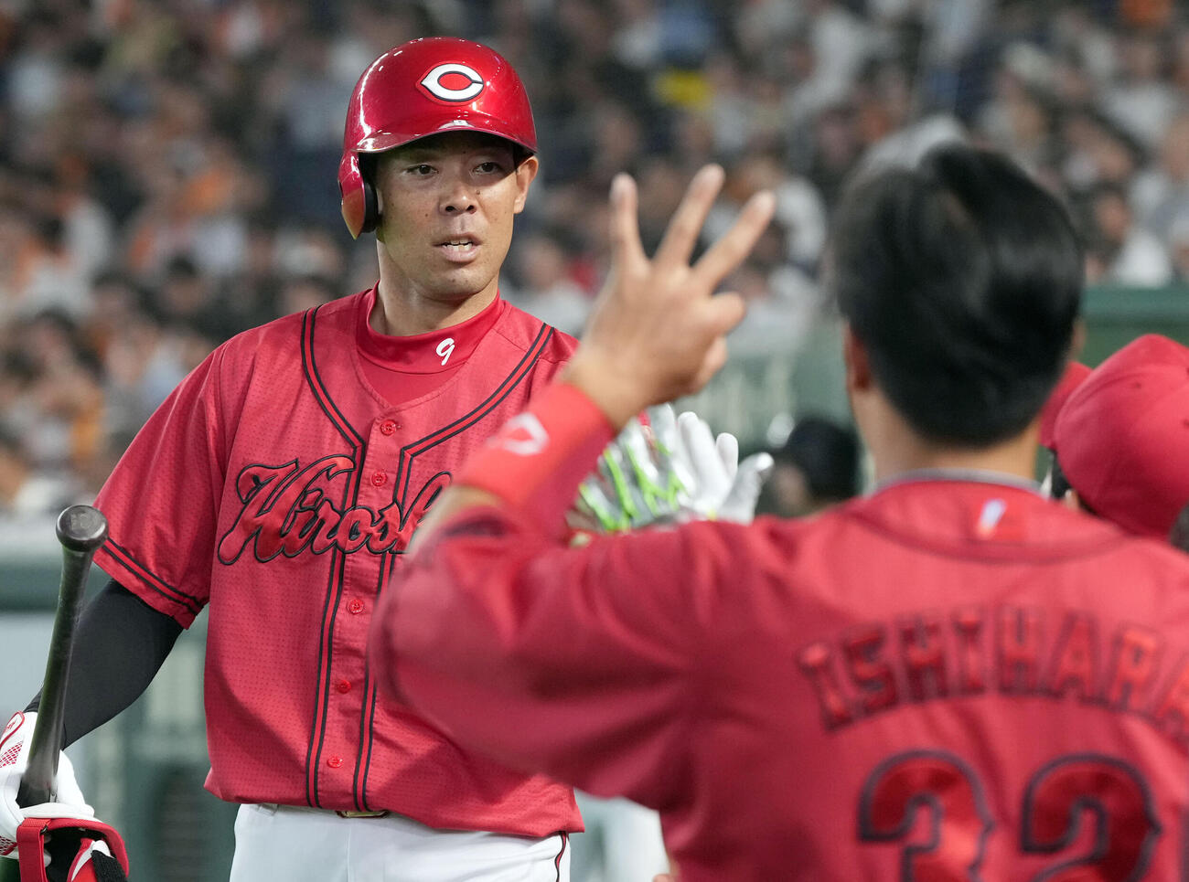 巨人対広島　7回表、右前打を放った秋山翔吾は3安打をマーク（撮影・たえ見朱実）