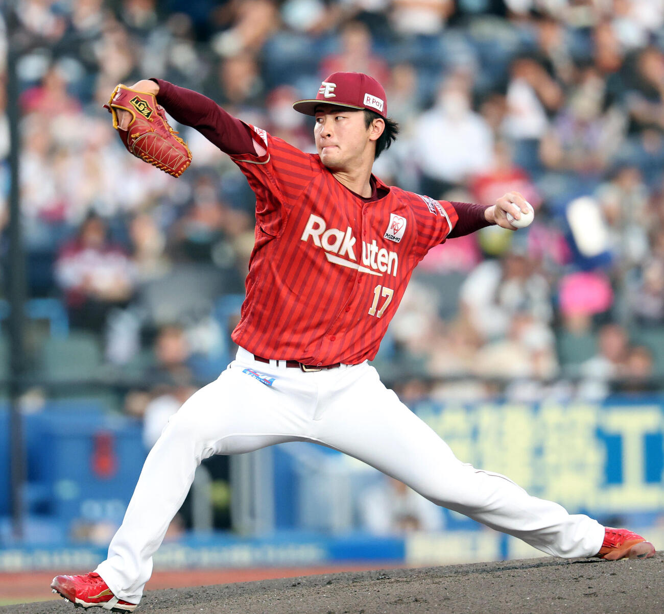 ロッテ対楽天　楽天先発の古謝樹（撮影・浅見桂子）
