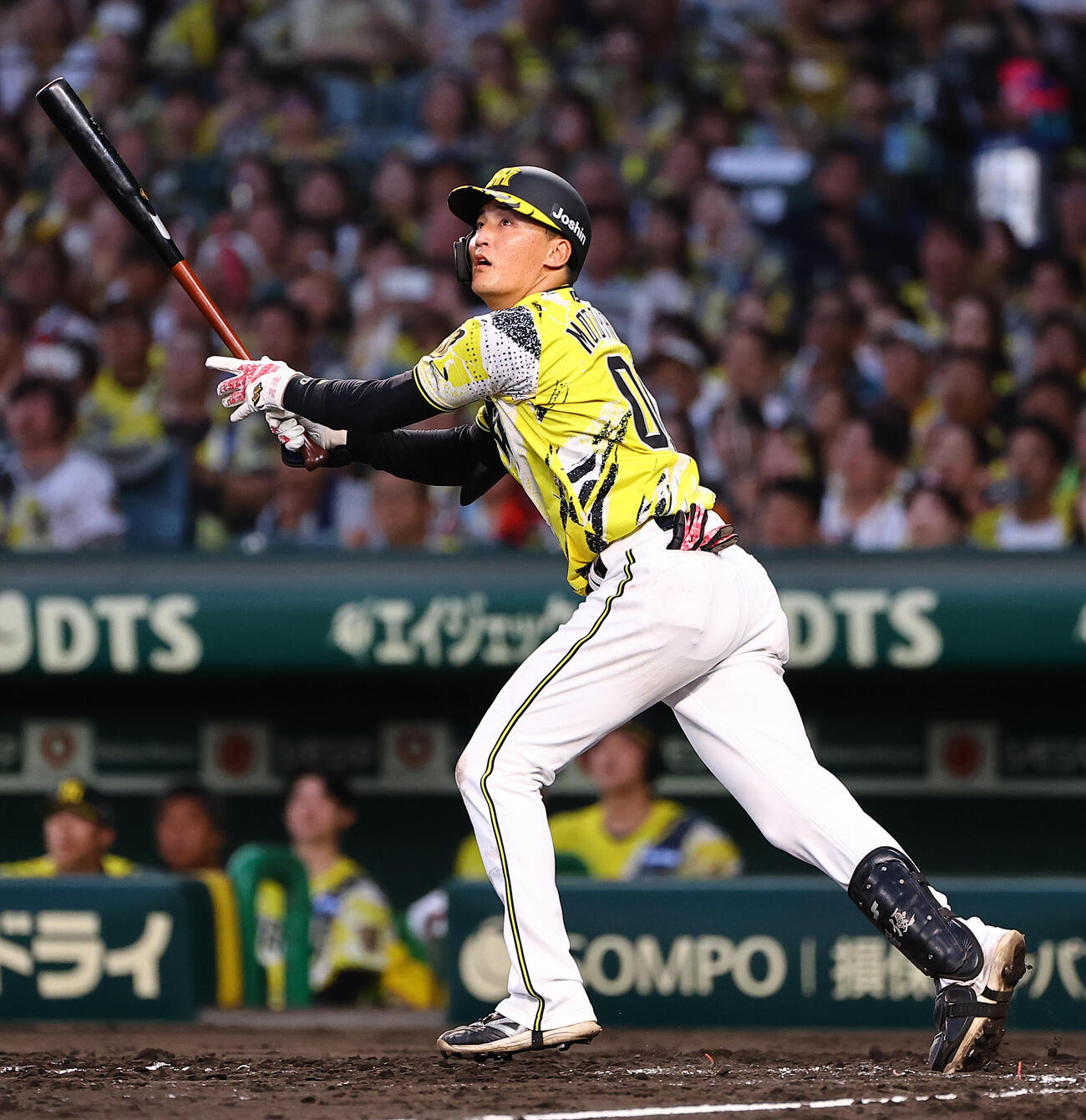 阪神対巨人　3回裏阪神1死満塁、元山飛優は先制犠飛を放つ（撮影・上田博志）