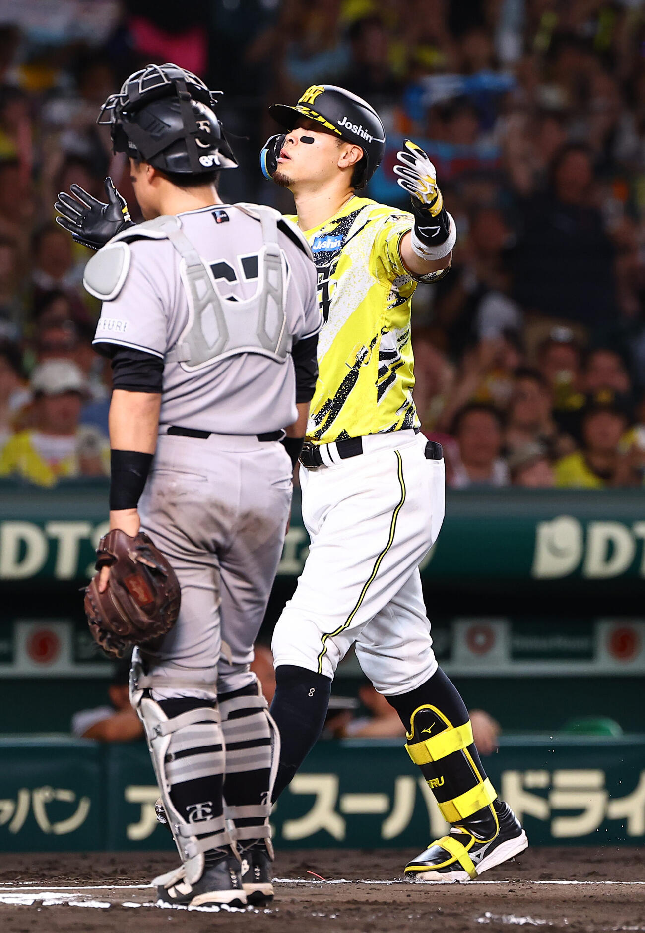 阪神対巨人　6回裏阪神無死、佐藤輝明は先制ソロ本塁打を放つ（撮影・上田博志）