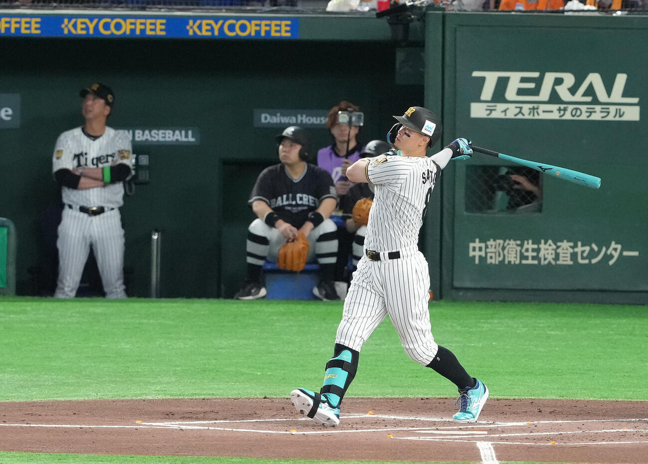 マイナビオールスターゲーム2026　第1戦　1回表全セ1死、佐藤輝明は先制本塁打を放つ（撮影・足立雅史）