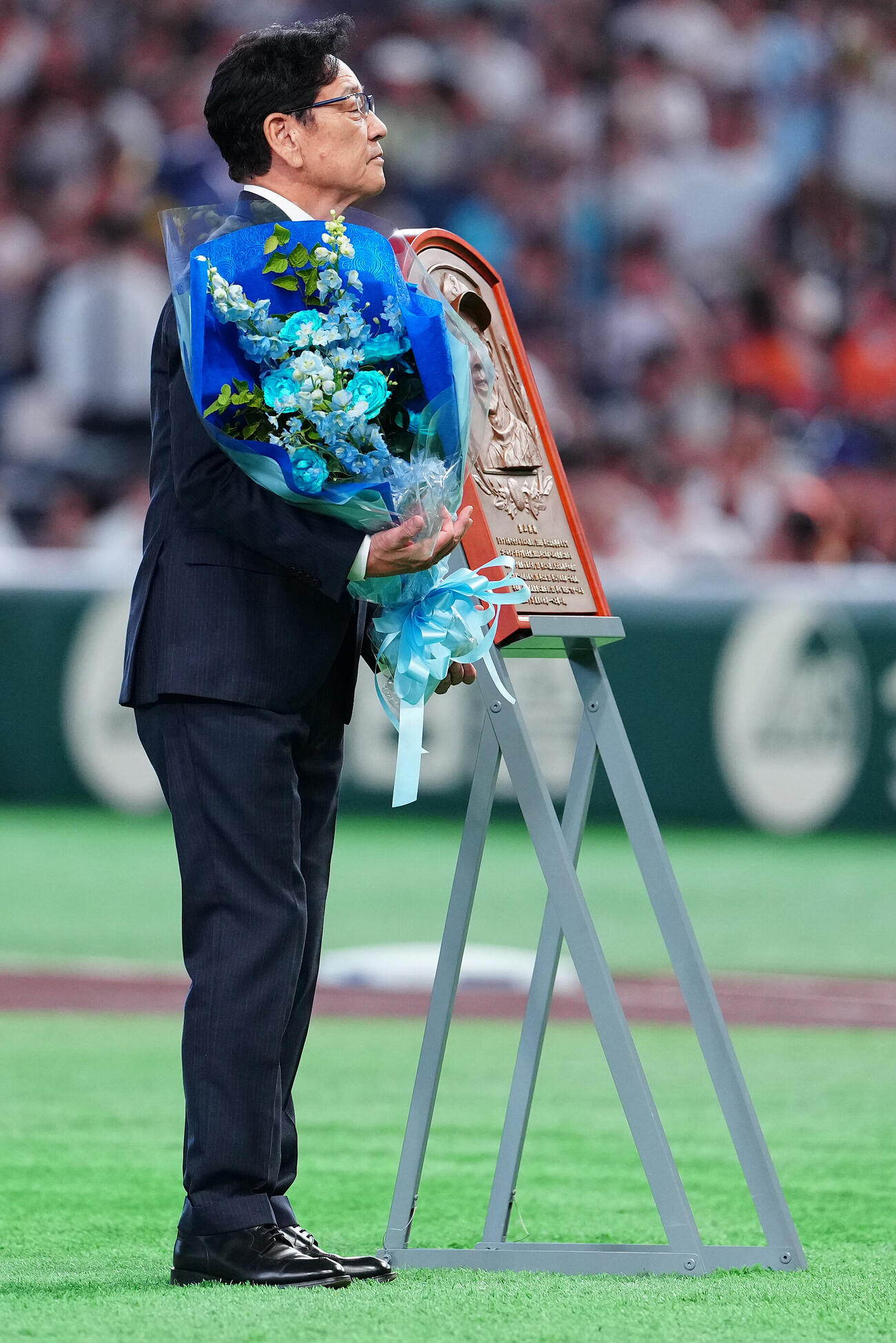 全セ対全パ　野球殿堂入りの表彰式に臨んだ栗山英樹氏（撮影・鈴木みどり）