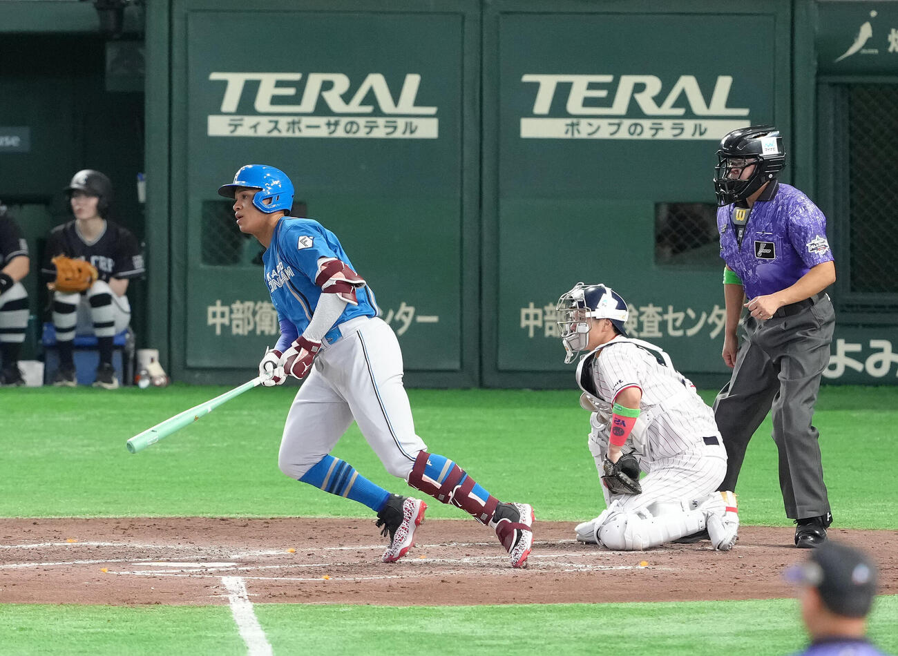 マイナビオールスターゲーム2026　第1戦　全セ対全パ　5回表全パ無死二塁、万波中正は右前適時打を放つ（撮影・足立雅史）