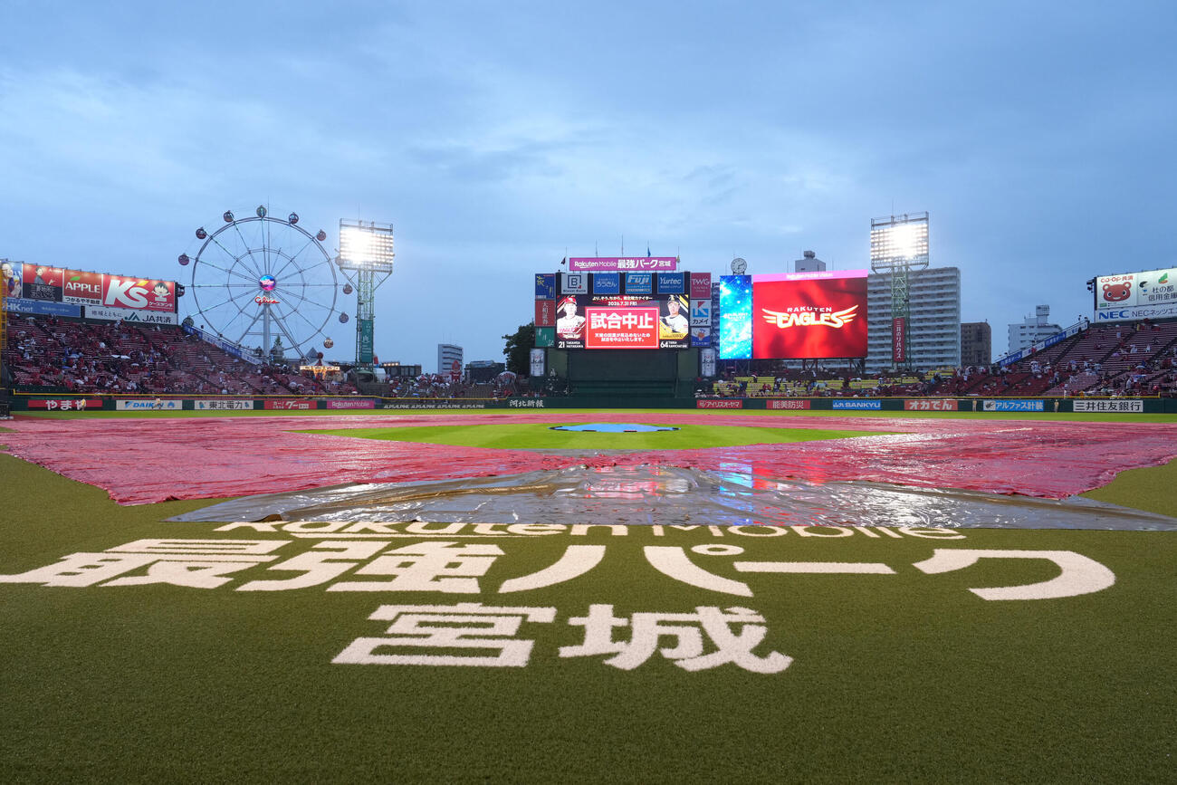 楽天対ソフトバンク　試合中止となった楽天モバイル最強パーク宮城（撮影・足立雅史）