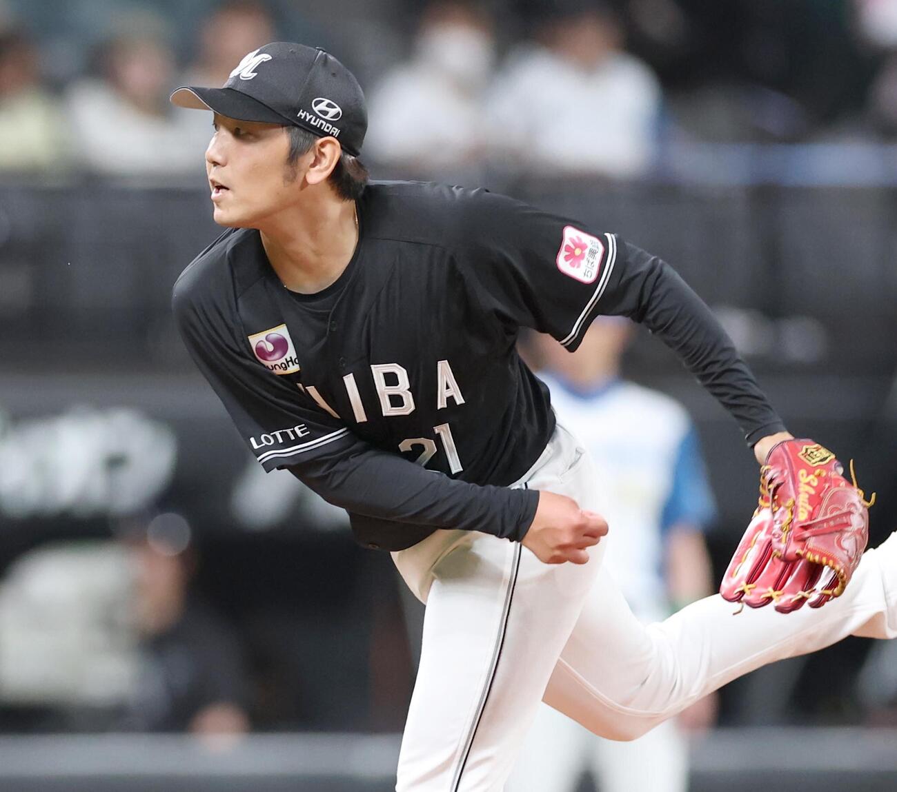 日本ハム対ロッテ　5回に登板の石川柊太（撮影・黒川智章）