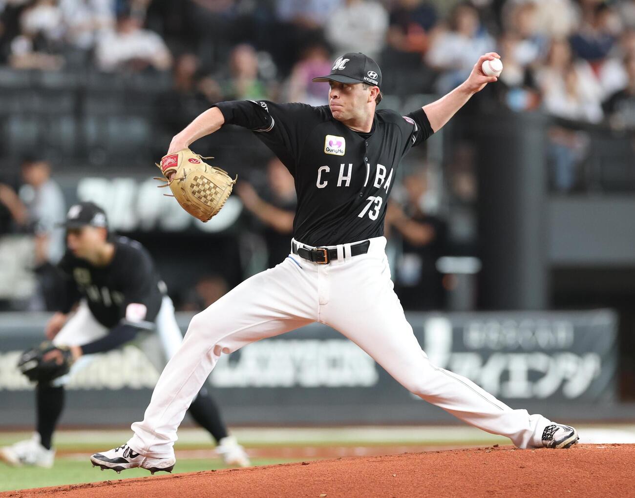 日本ハム対ロッテ　ロッテ先発のロング（撮影・黒川智章）