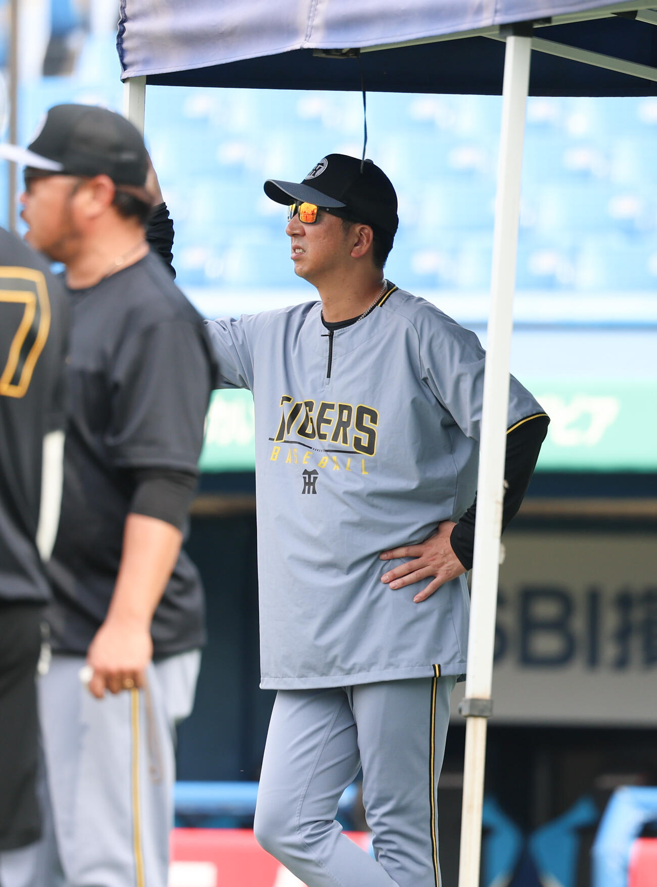 ヤクルト対阪神　練習を見守る阪神藤川球児監督（撮影・増田悦実）