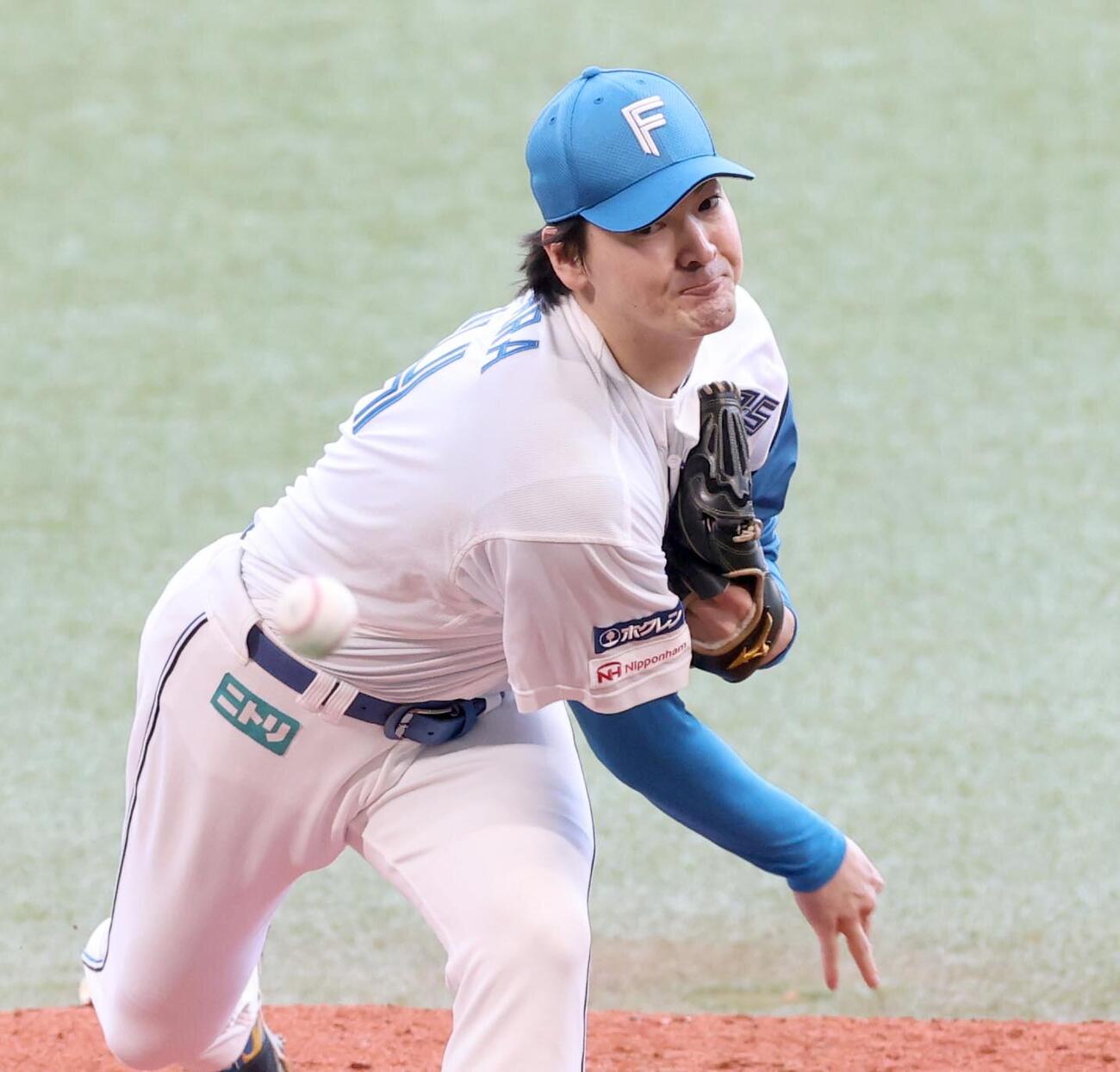 日本ハム対ロッテ　力投する日本ハム先発の有原航平（撮影・黒川智章）