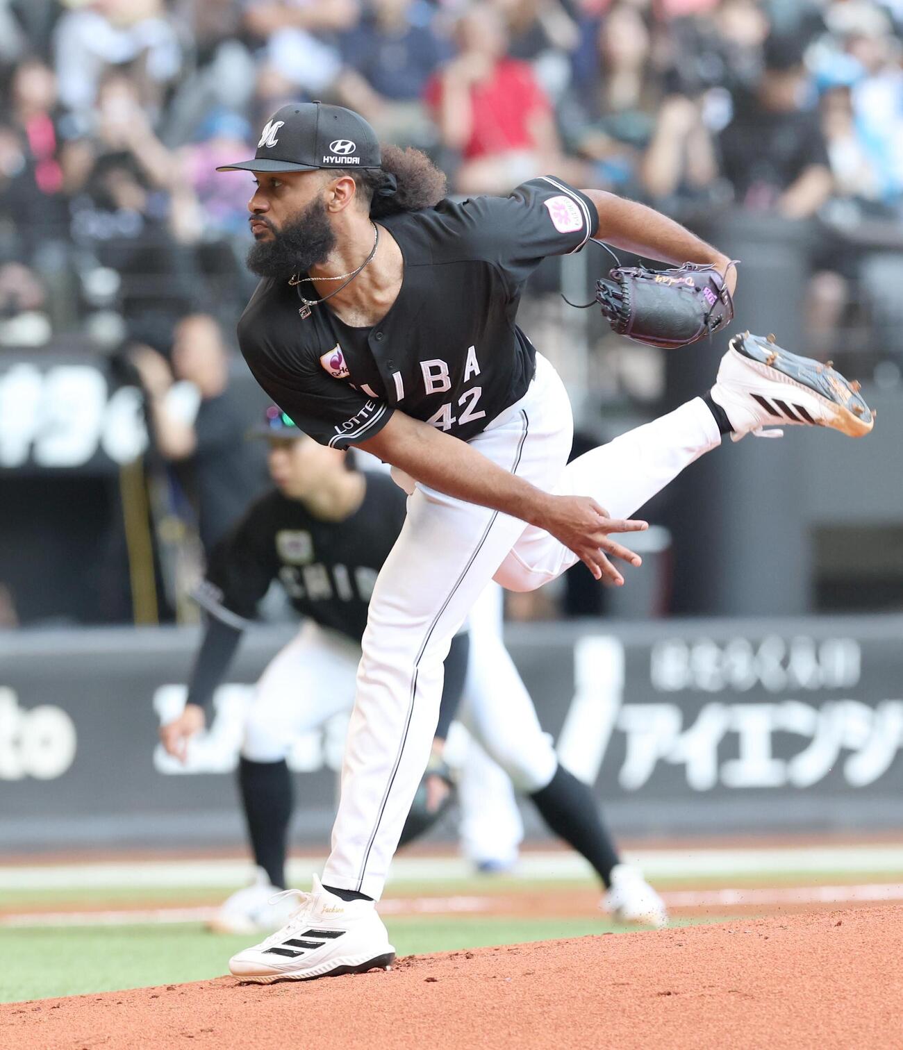 日本ハム対ロッテ　ロッテ先発のジャクソン（撮影・黒川智章）
