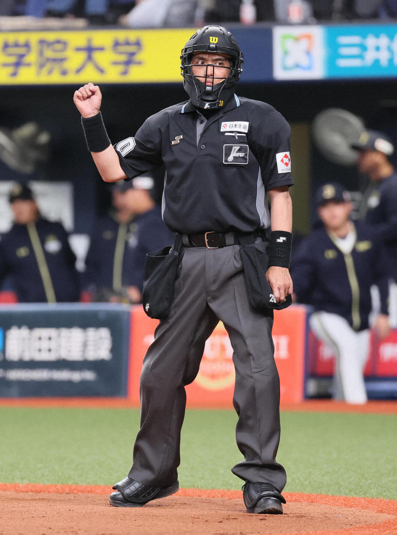ストライクのコールをする白井一行審判員（2026年3月撮影）