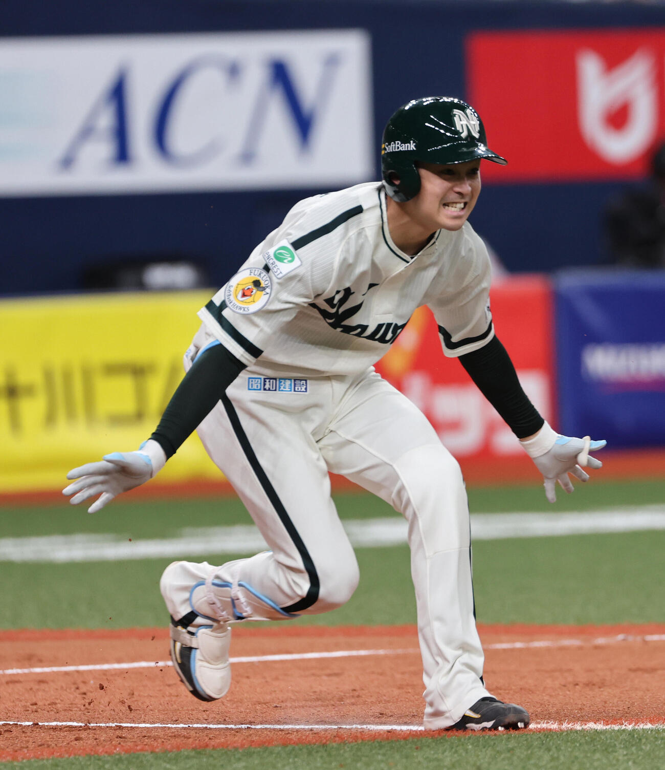 ソフトバンク対日本ハム　6回裏ソフトバンク2死二塁、川瀬晃は一塁線への打球がファールとなり悔しがる（撮影・西尾就之）