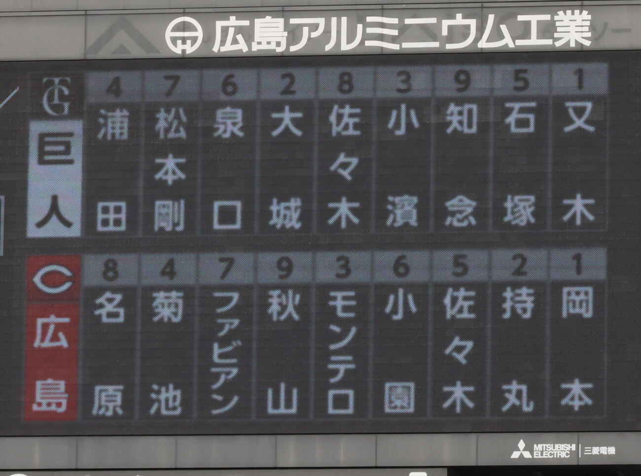 広島対巨人　両軍スタメン（撮影・加藤孝規）