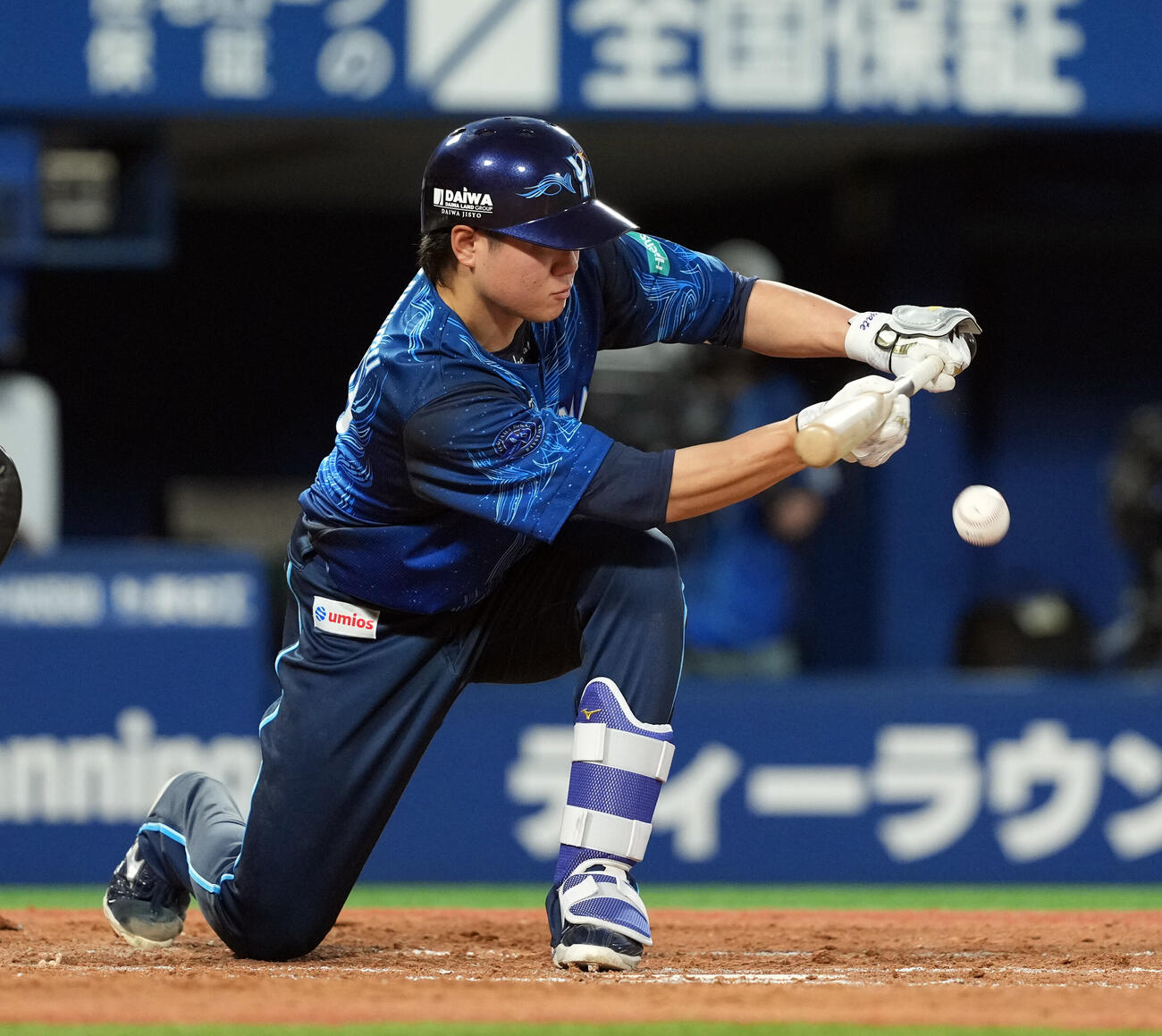 DeNA対阪神　3回裏DeNA無死一、二塁、送りバントを決める若松尚輝（撮影・たえ見朱実）