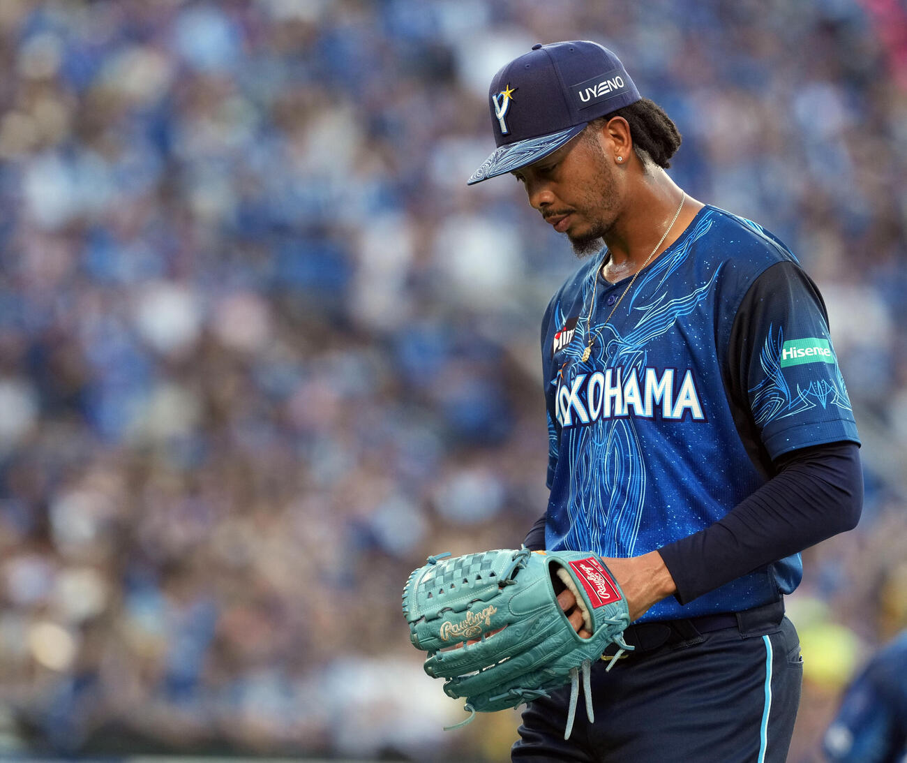 DeNA対阪神　1回表、7失点と大炎上したDeNAの先発オスバルド・ビド（撮影・たえ見朱実）