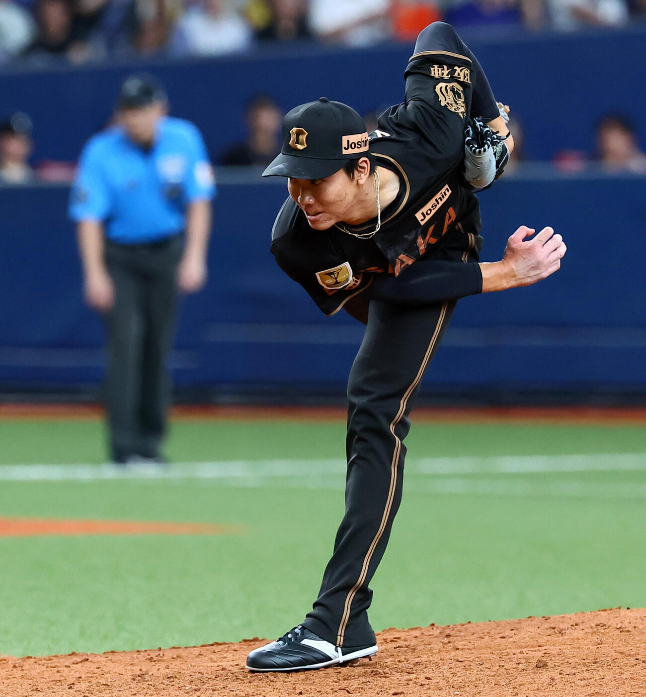 阪神対中日　8回表、阪神4番手で登板する湯浅京己（撮影・加藤哉）