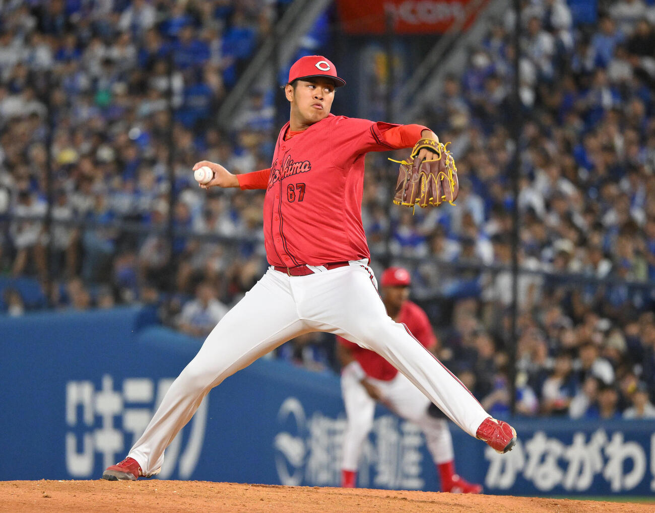 DeNA対広島　広島4番手で登板する菊池ハルン（撮影・滝沢徹郎）