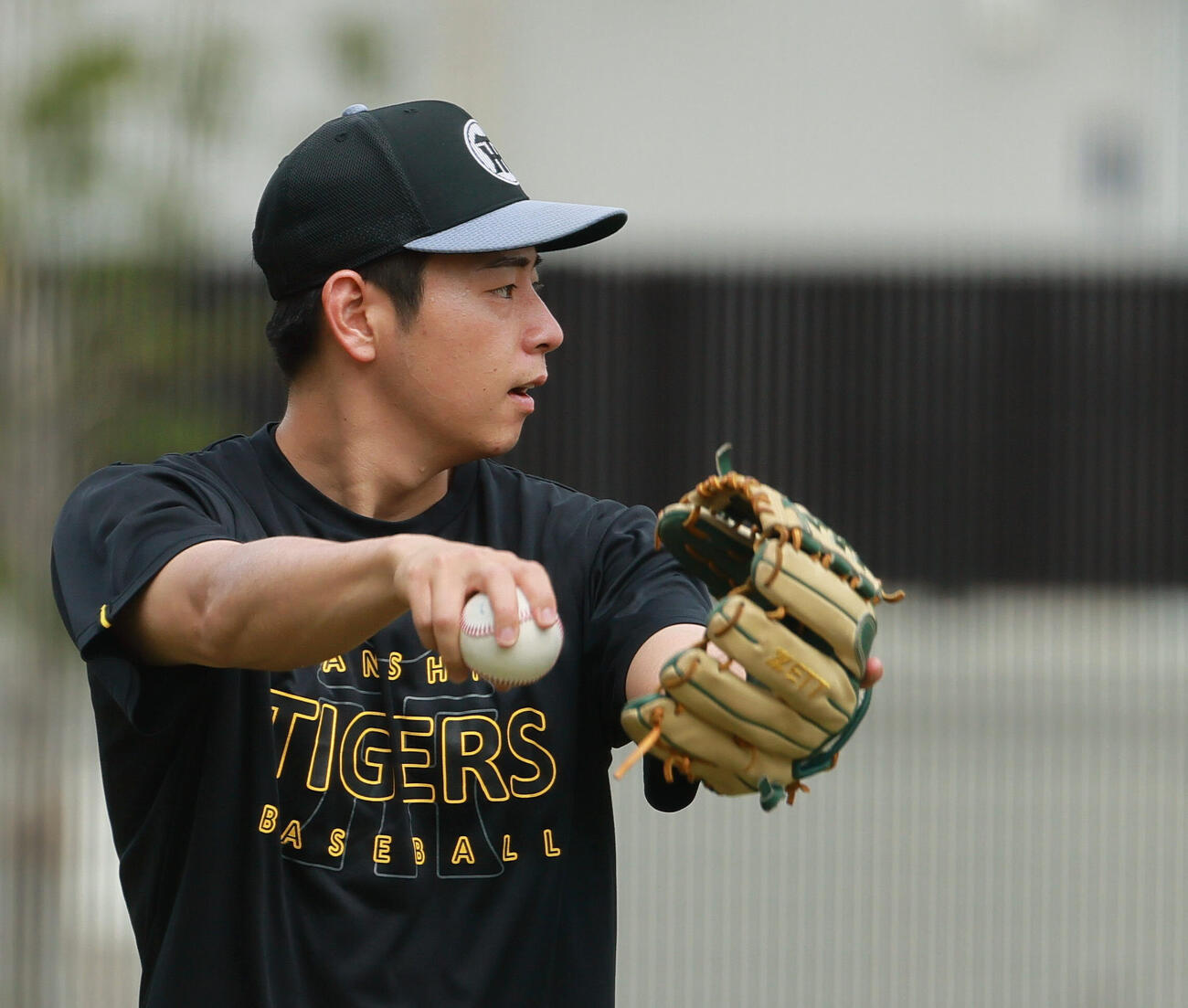 投手指名練習でキャッチボールする阪神下村海翔（撮影・上山淳一）