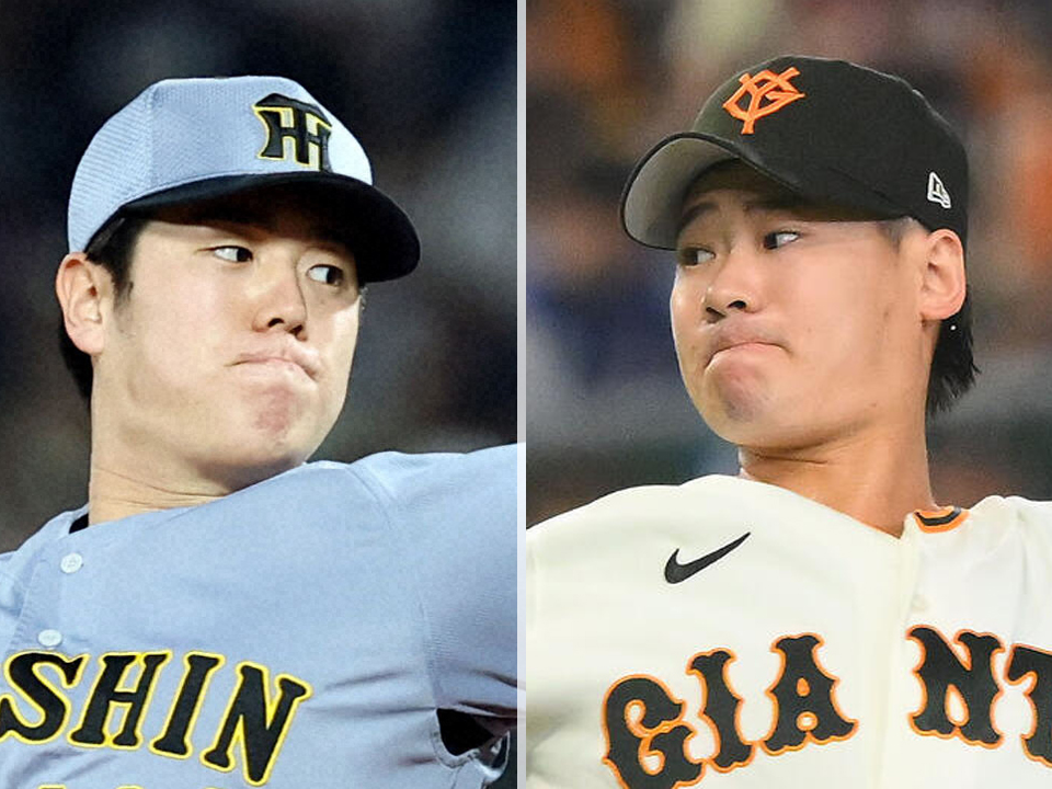 阪神石黒佑弥（左）と巨人井上温大