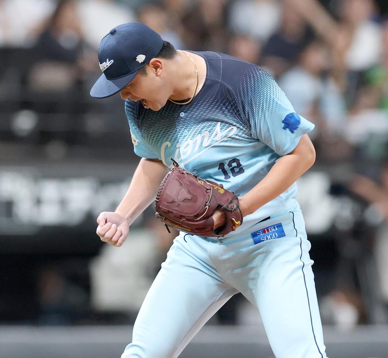 日本ハム対西武　7回裏日本ハム2死一塁、清宮幸太郎を三振にとり叫ぶ渡辺勇太朗（撮影・黒川智章）