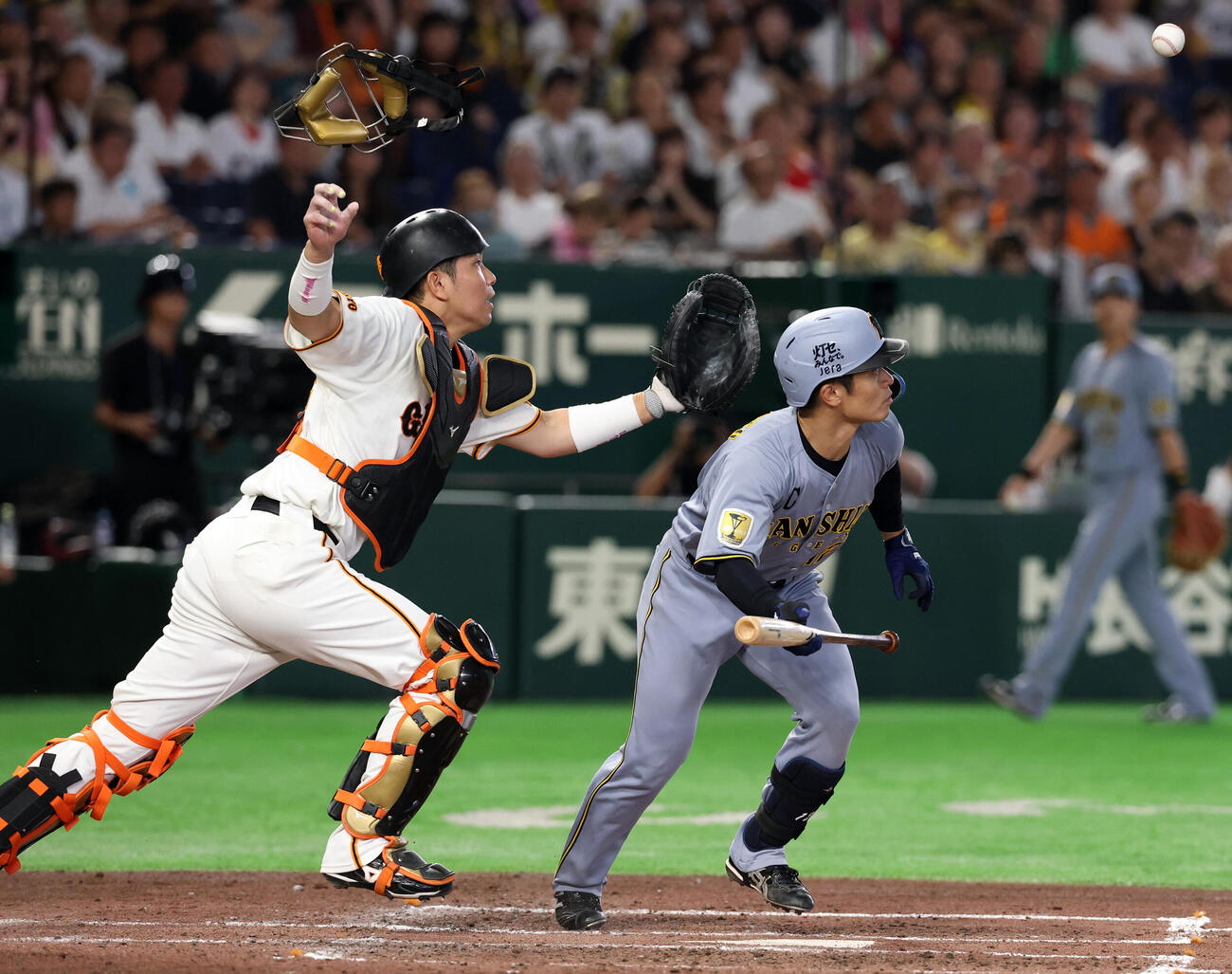 巨人対阪神　4回表阪神無死一、二塁、坂本誠志郎のバントを三塁送球し併殺にする大城卓三（撮影・浅見桂子）