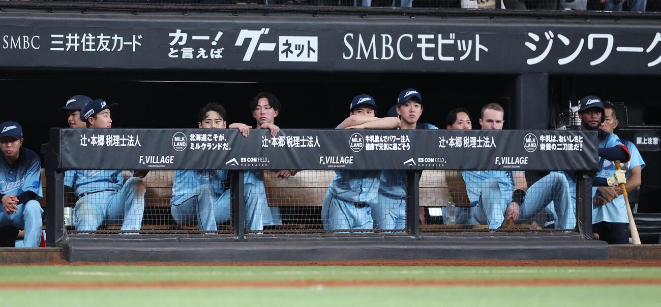 日本ハム対西武　試合を見つめる西武ナイン（撮影・黒川智章）