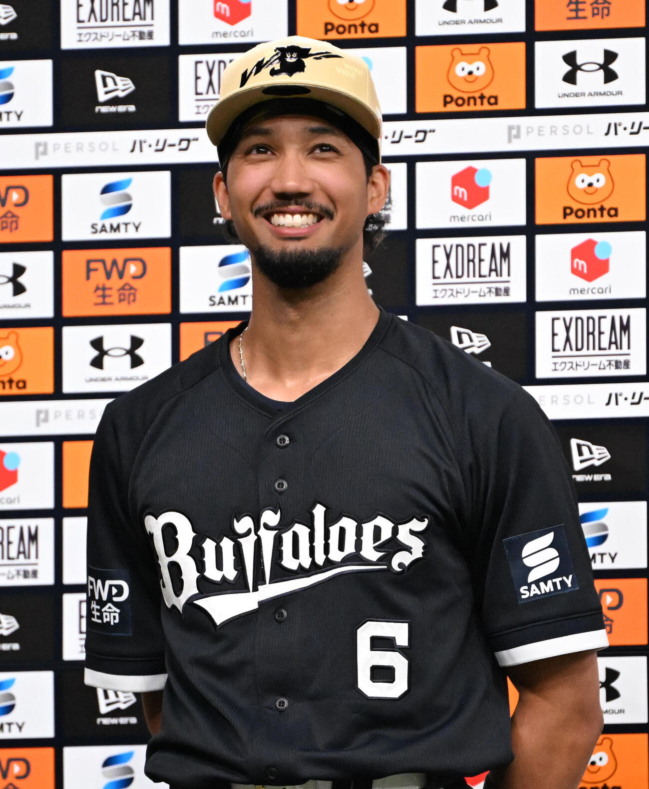 オリックス対日本ハム　ヒーローインタビューに答えるオリックスの宗佑磨（撮影・石井愛子）