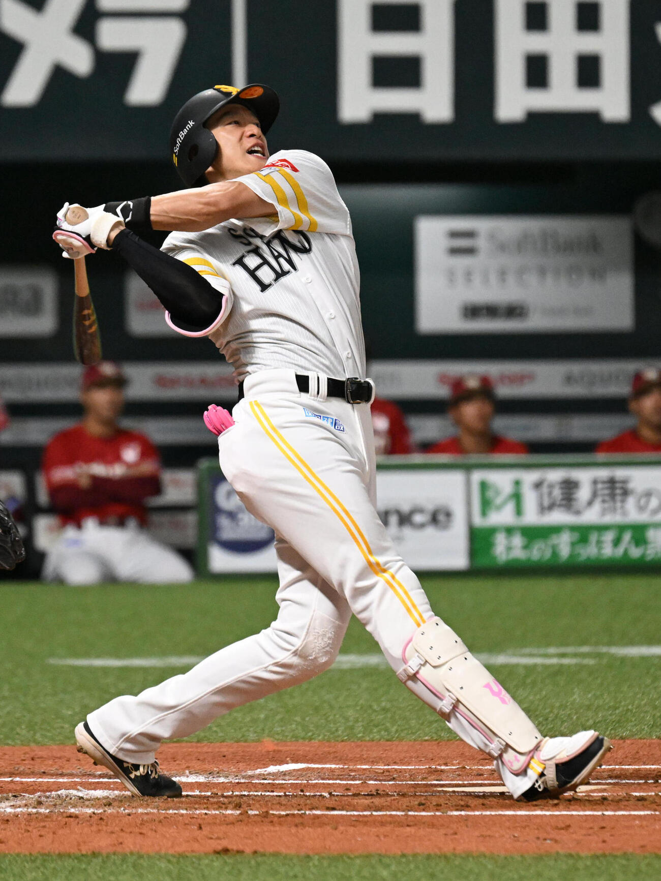 ソフトバンク対楽天　1回裏ソフトバンク2死、柳田悠岐は左越えに本塁打を放つ（撮影・林敢治）