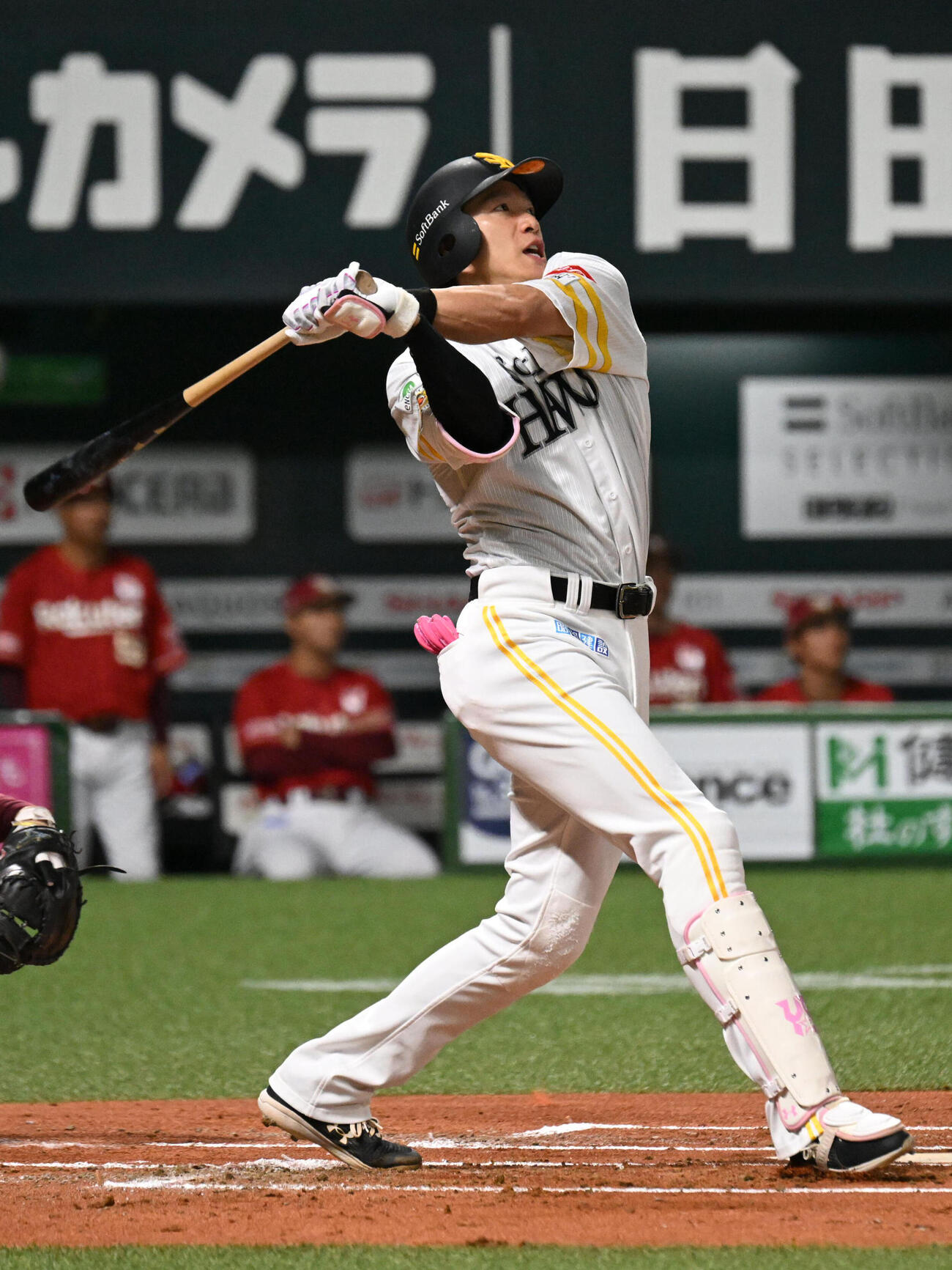 ソフトバンク対楽天　1回裏ソフトバンク2死、柳田悠岐は左越えに本塁打を放つ（撮影・林敢治）