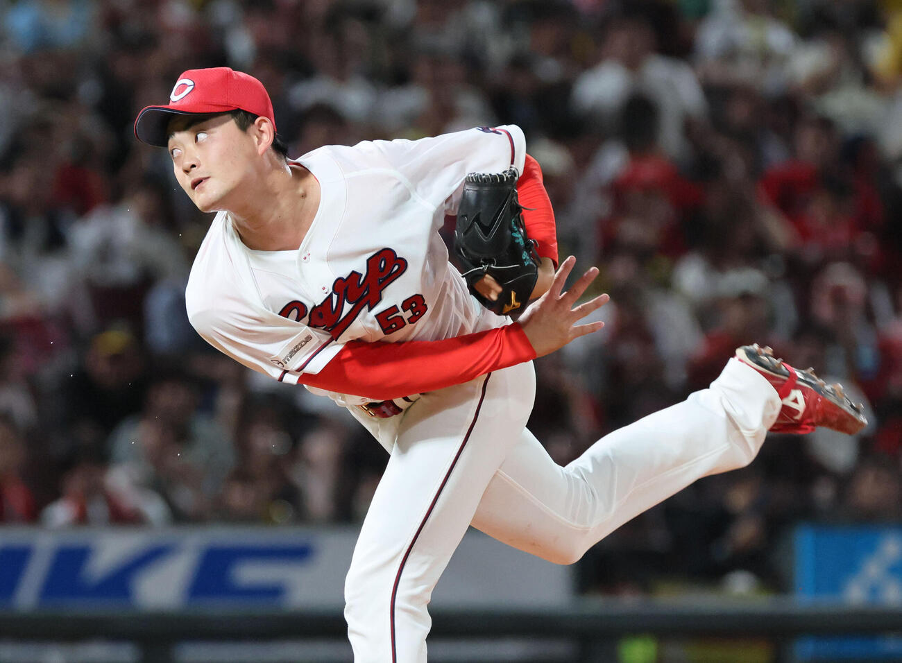 広島対阪神　6回表阪神、広島2番手の岡本駿（撮影・加藤孝規）