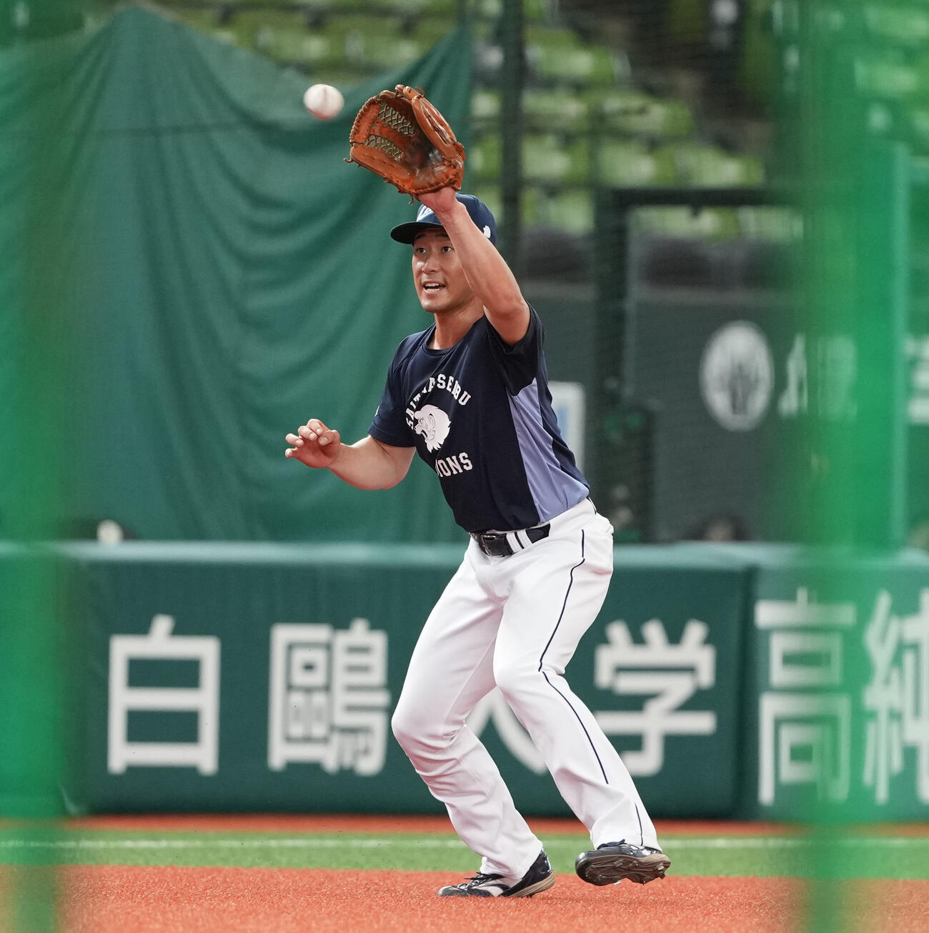 1軍に合流し、守備練習を行う西武佐藤太陽（撮影・たえ見朱実）