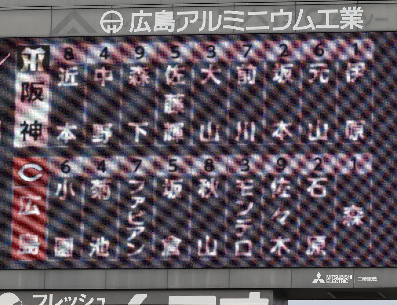 広島対阪神　両軍スタメン（撮影・加藤孝規）