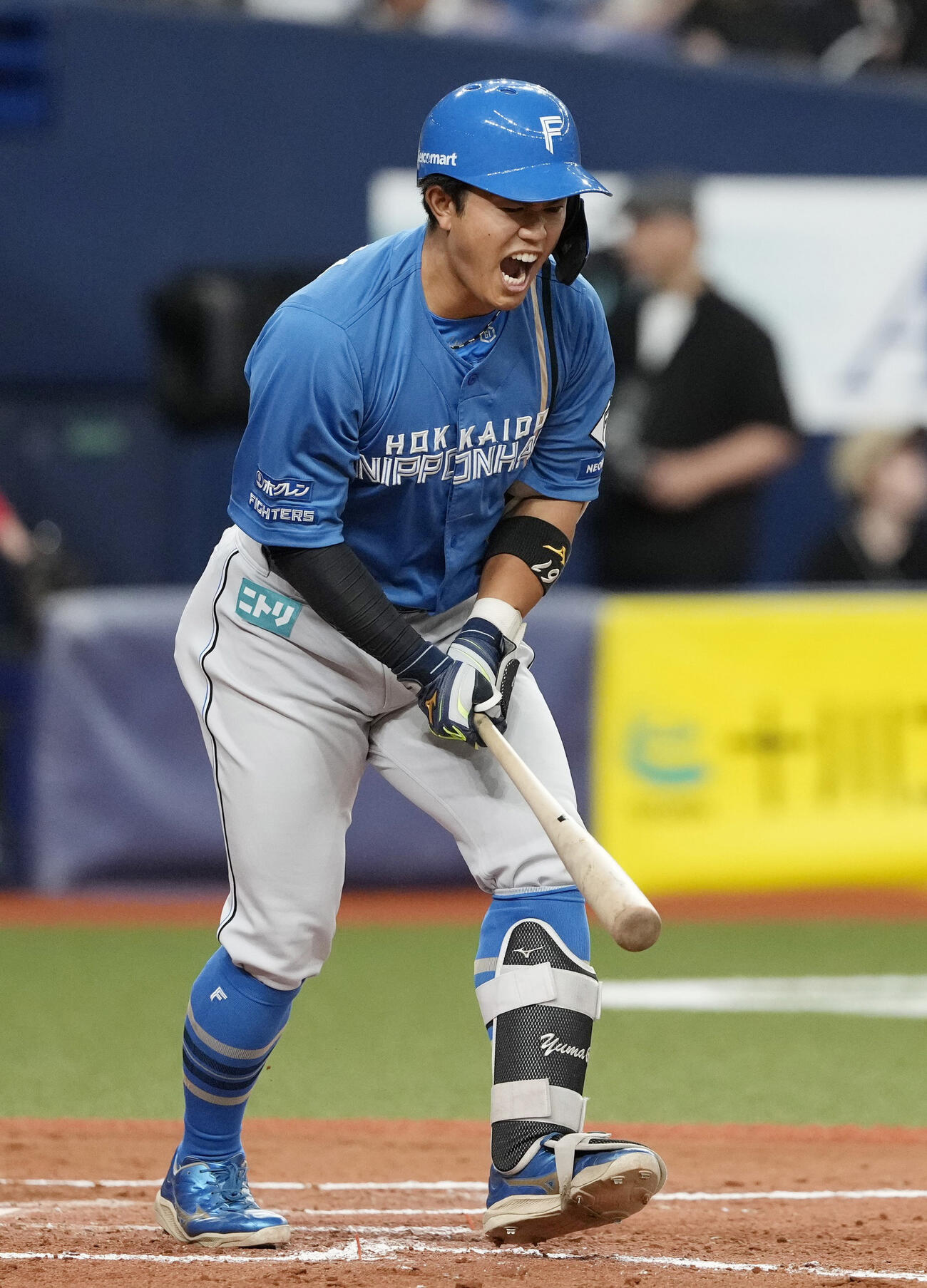 8回、代打で2ランを放ち、雄たけびを上げる日本ハム今川（共同）