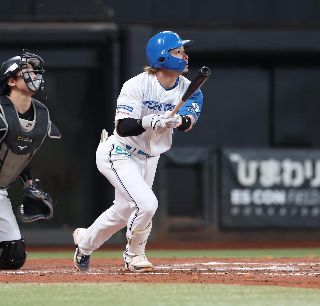 日本ハム対ソフトバンク　7回裏日本ハム1死満塁、満塁本塁打を放つ水野達稀（撮影・黒川智章）