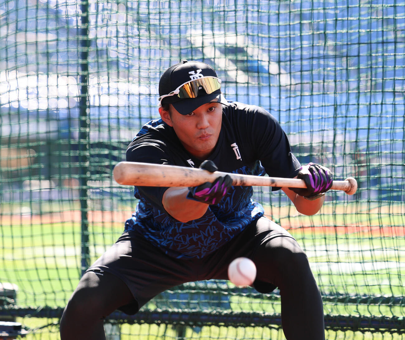 DeNA対巨人　バント練習をするDeNA藤浪晋太郎（撮影・増田悦実）