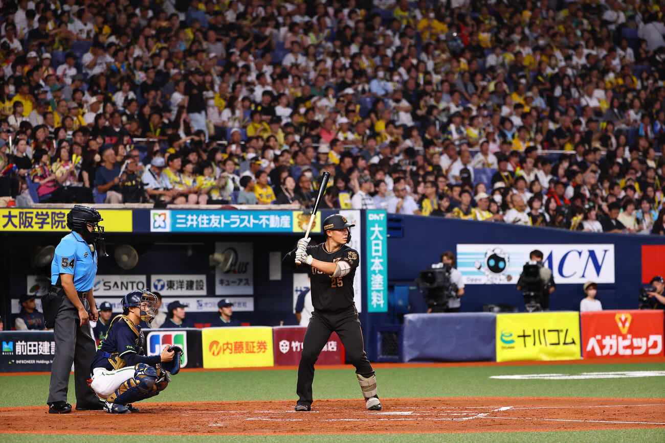 阪神対ヤクルト　2回裏阪神1死一塁、プロ初打席に立つ谷端将伍（撮影・上田博志）