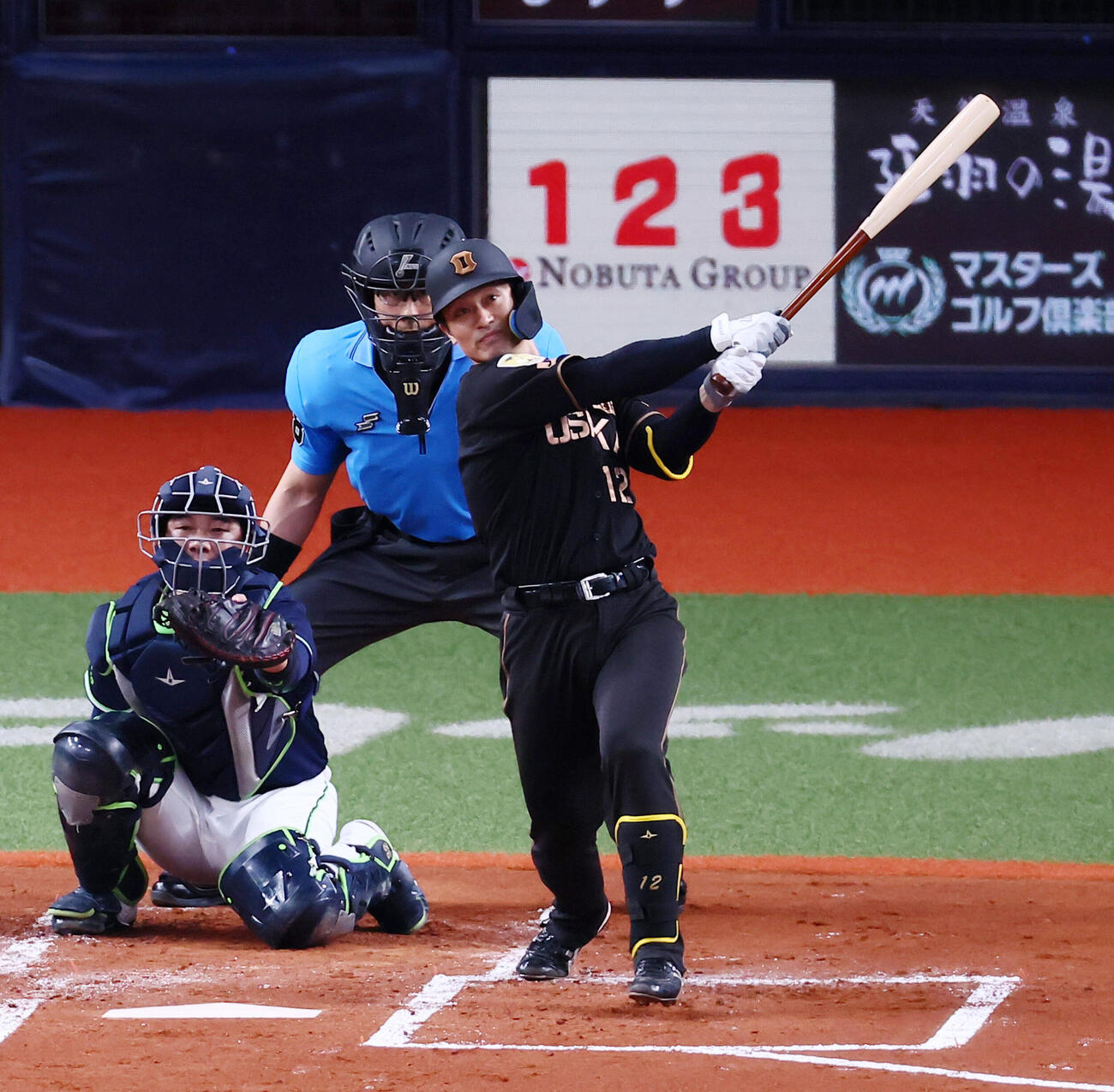 阪神対ヤクルト　2回裏阪神1死、坂本誠志郎は左中間越え先制ソロ本塁打を放つ（撮影・加藤哉）