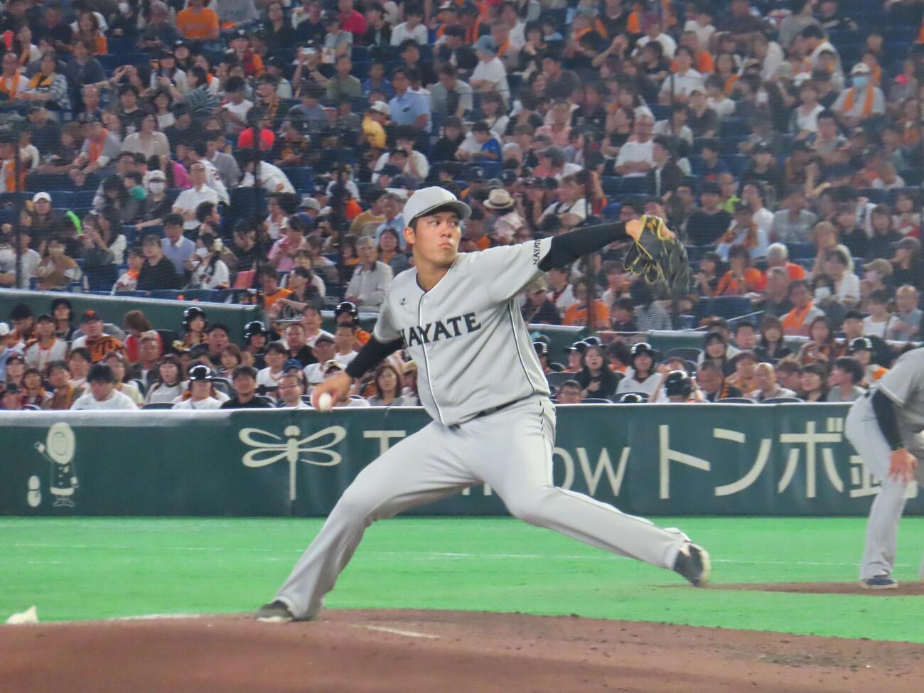 巨人対ハヤテ　先発し力投するハヤテ堀江正太郎（撮影・北村健龍）