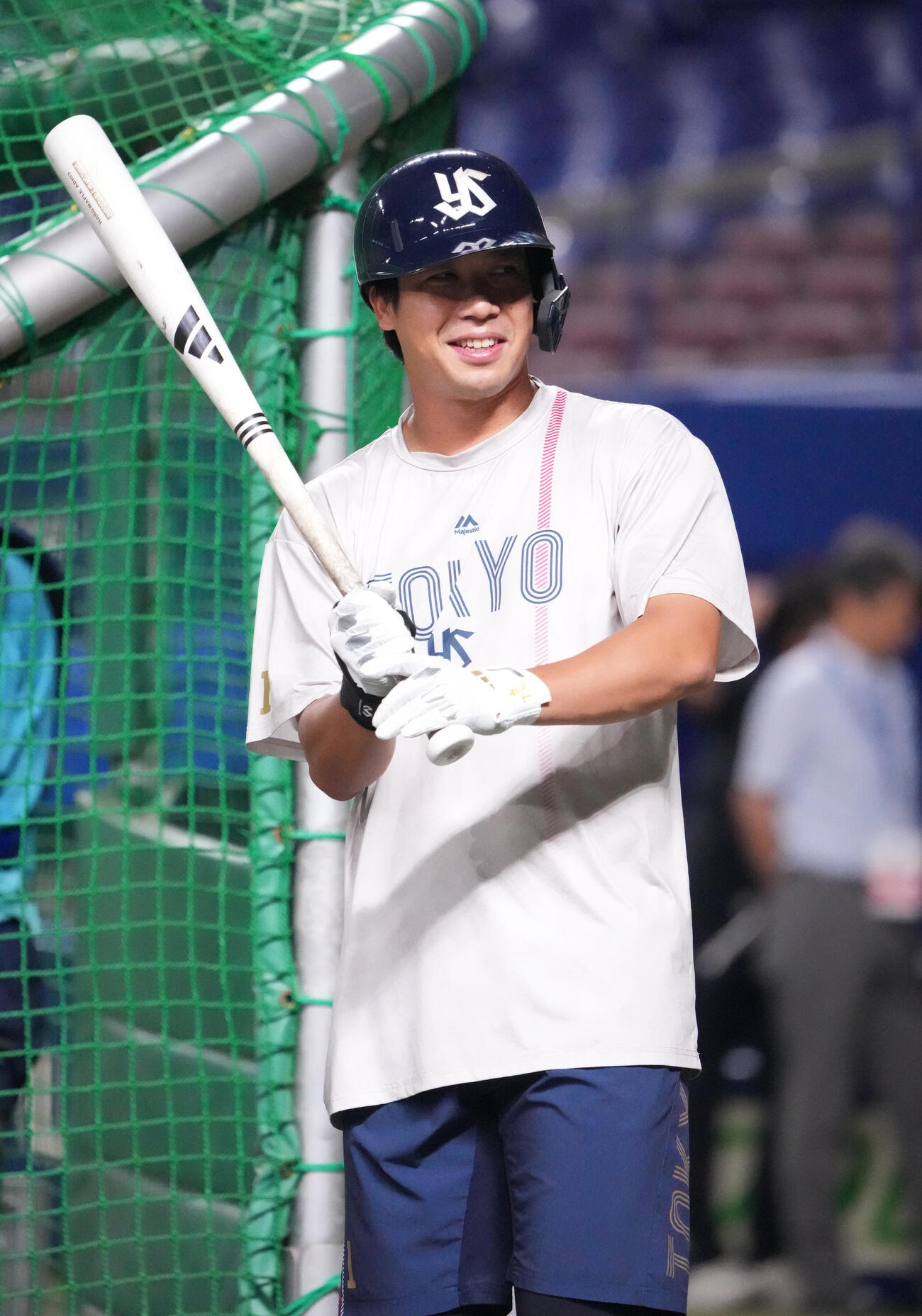 中日対ヤクルト　試合前、一軍に合流し打撃練習をする山田哲人（撮影・森本幸一）