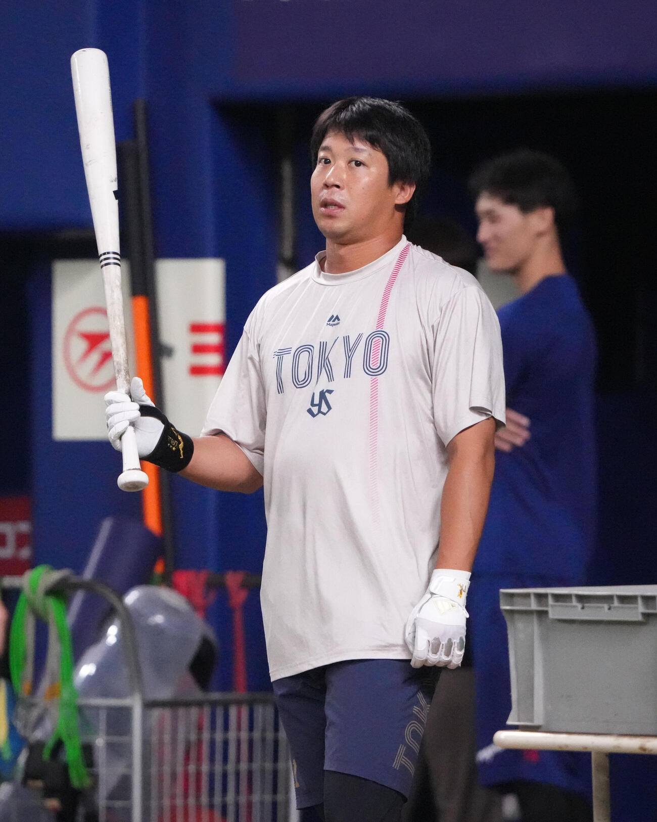 試合前、1軍に合流し打撃練習をする山田哲人（撮影・森本幸一）