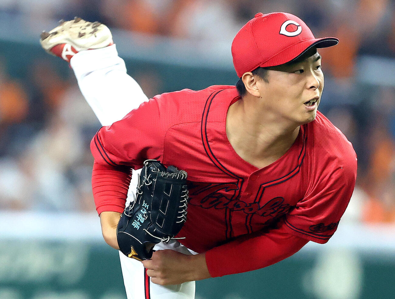 巨人対広島　先発登板で力投する広島玉村昇悟（撮影・河田真司）