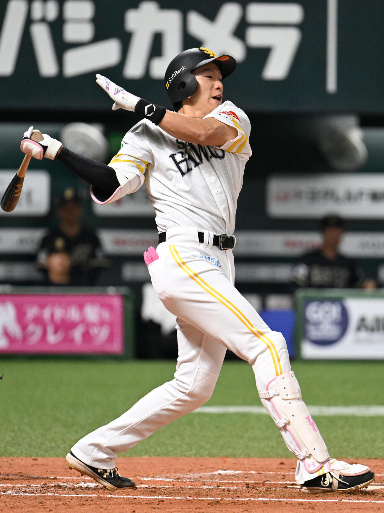 ソフトバンク対オリックス　2回裏ソフトバンク1死、柳田悠岐は右前安打を放つ（撮影・林敢治）