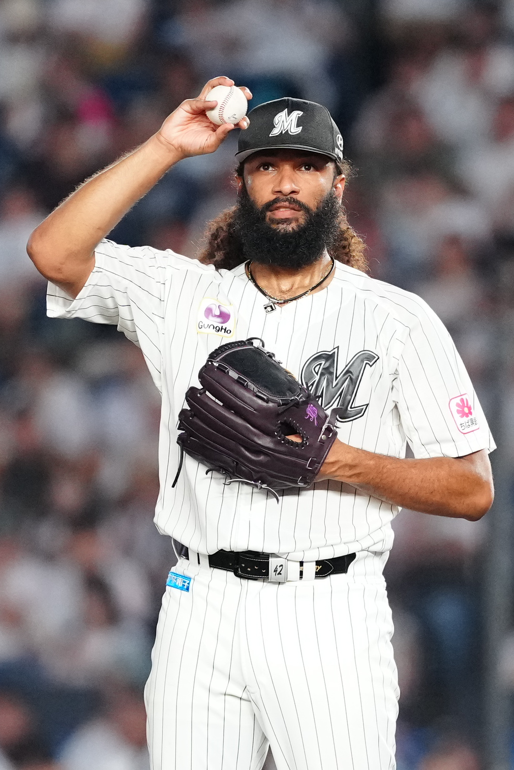 ロッテ対日本ハム　ロッテ先発のアンドレ・ジャクソン（撮影・江口和貴）