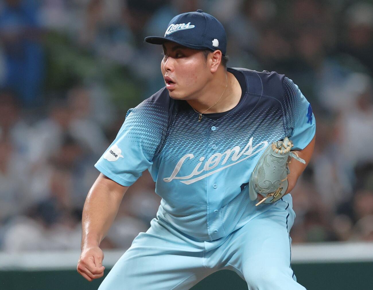 西武対日本ハム　7回表、無失点に抑える西武平良海馬（撮影・黒川智章）