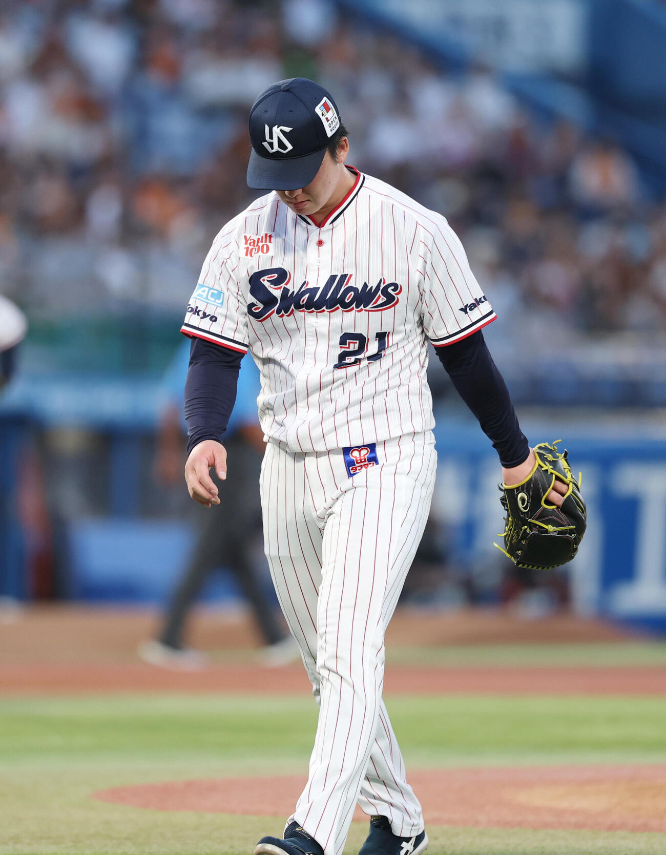ヤクルト対巨人　1回表に3点本塁打を浴びがっくりとベンチに戻る吉村貢司郎（撮影・増田悦実）