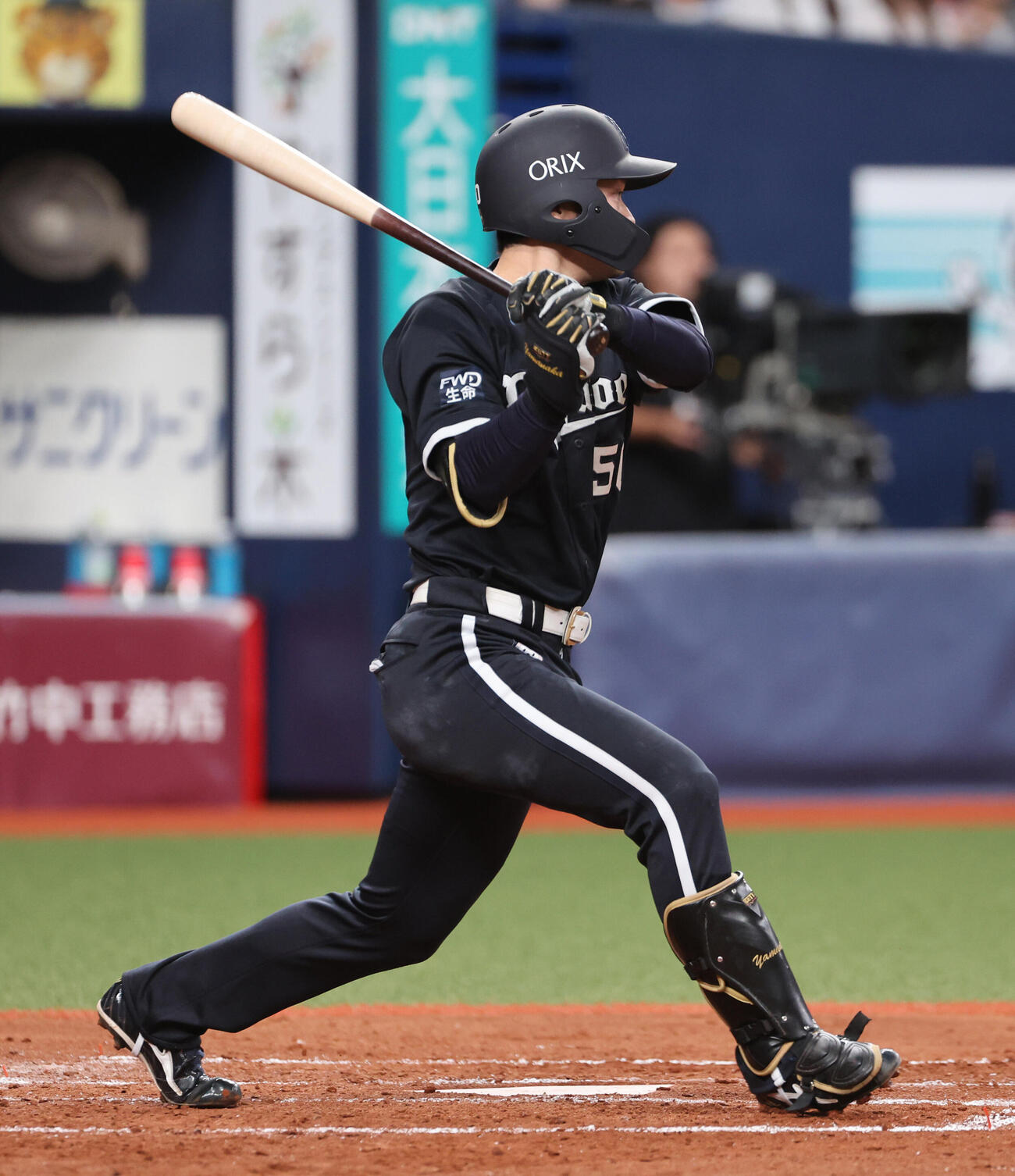 オリックス対ソフトバンク　3回裏オリックス2死一、三塁、山中稜真は適時打を放つ（撮影・西尾就之）